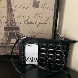 Zara Black Basket Weave Crossbody Shoulder Purse Bag Nwt